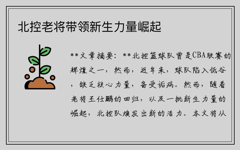 北控老将带领新生力量崛起